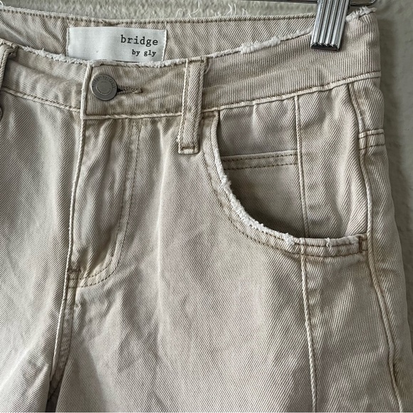 Bridge by GLY Mom Cuffed Shorts Womens 24 Tan High Rise Distressed Seamed Fringe - Picture 7 of 15